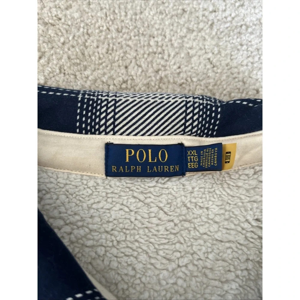 Polo Ralph Lauren Sherpa Lined Flannel Overshirt Jacket Mens 2XL Plaid Navy